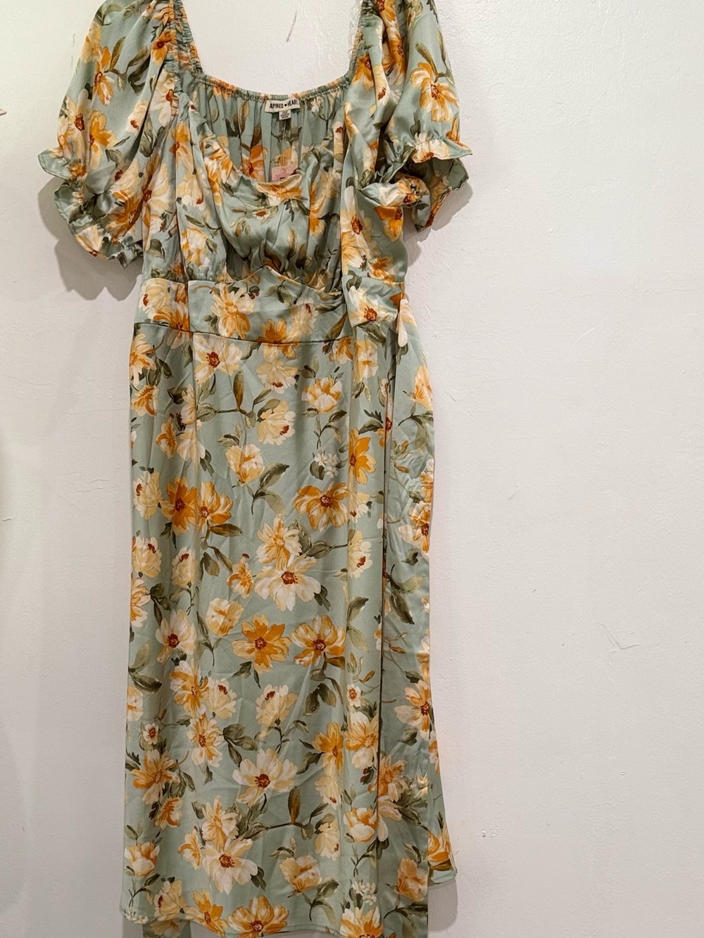 Inspired Hearts Sage Floral Midi Dress with Yellow Blooms